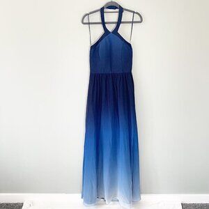 ModCloth blue ombre halter chiffon‎ flowy maxi formal dress